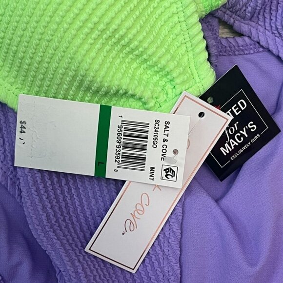 🆕 Salt + Cove Green & Purple Ribbed Cutout One-Piece Swimsuit Size Large - NWT - Picture 9 of 10